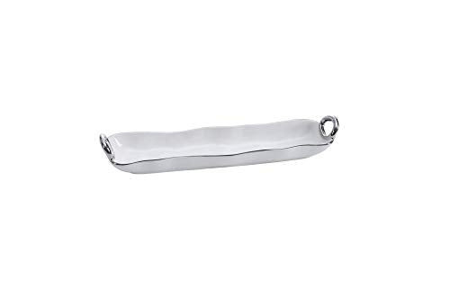 Pampa Bay Titanium-Plated Porcelain Golden Handles Cracker Tray, 14.25 x 3.25 x 2in — White and Silver