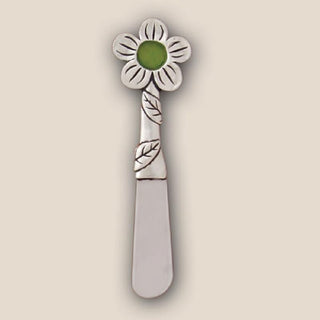 Basic Spirit Butter Spreader Knife Green Flower Seaglass Pate, 4.5 Inch Length, Lead Free Pewter, Soft Cheese Kitchen Gadgets, Home Decorative Gift