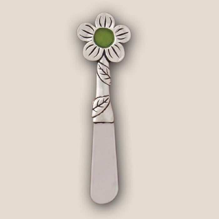 Basic Spirit Butter Spreader Knife Green Flower Seaglass Pate, 4.5 Inch Length, Lead Free Pewter, Soft Cheese Kitchen Gadgets, Home Decorative Gift
