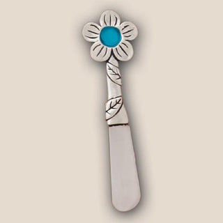 Basic Spirit Butter Spreader Knife Turquoise Flower Seaglass Pate, 4.5 Inch Length, Soft Cheese Kitchen Gadgets