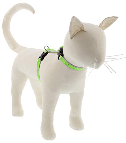 Lupine Pet Reflective Cat and Small Pet H-Style Harness in 1/2" Wide Green Diamond with 12" to 20" Adjustable Girth
