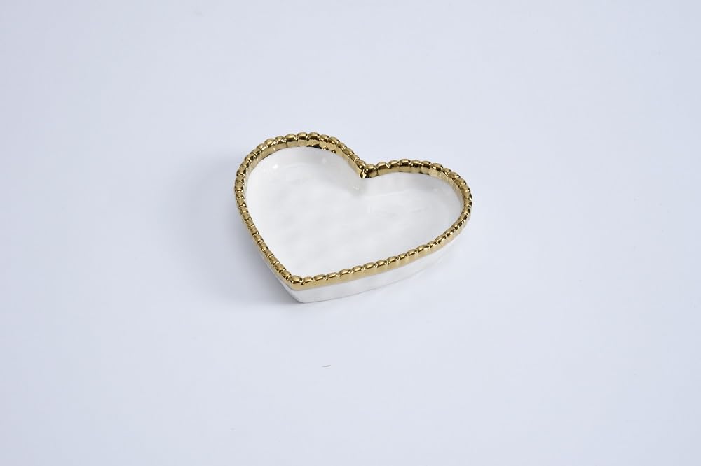 Pampa Bay Love is in the Air Small Porcelain Heart Dish, White with Gold Trim