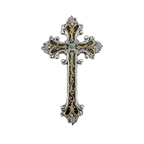 Comfy Hour Wall Art, 7.1"L x 1"W, Antique Silver and Gold with Turquoise-Colored