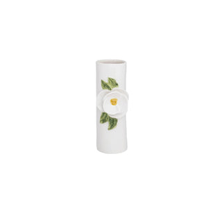 Mud Pie Vase, 6 1/2" x 2 1/4" dia, White Single Leaves