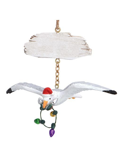 Cape Shore Christmas Resin Ornament, Seagull with Sign, Holiday Tree Decoration, Home Collection