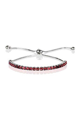 ZAVANA Adjustable Silver Bracelets for Women, Ruby Red Bracelet for Women, Dainty Tennis Bracelets for Women with Red Cubic Zirconia Stones, Slider Bolo Bracelet, Gifts for Women