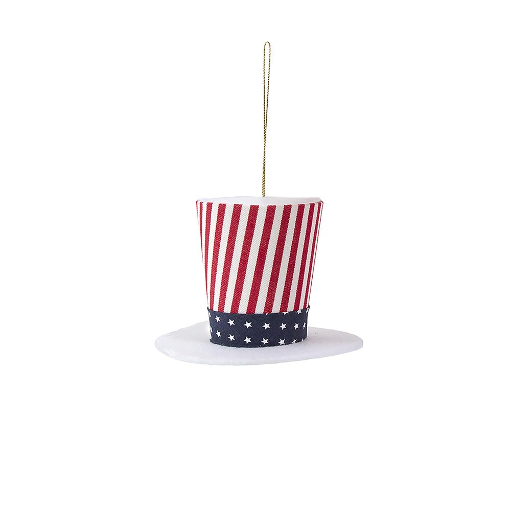 Kurt Adler 3" Fabric Stars & Stripes Hat Ornament, White Stripe Hats