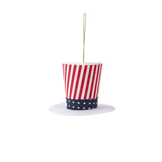 Kurt Adler 3" Fabric Stars & Stripes Hat Ornament, White Stripe Hats
