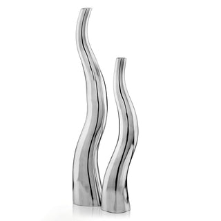 Modern Day Accents Curva Tall Set of 2, Silver, Aluminum, Contemporary, Modern, Wiggly, Popular, Glam, Floor Standing, Lg 6 32, Sm Vase: 5” x 3.5” x 24