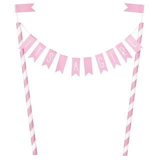 Pink "IT'S A GIRL" Bunting Cake Topper (1 Pc) - Perfect for Girl's Baby Shower Event