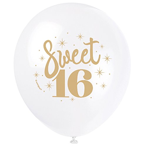 Sweet 16 Party Latex Balloons - 12" | White | 8 Pcs