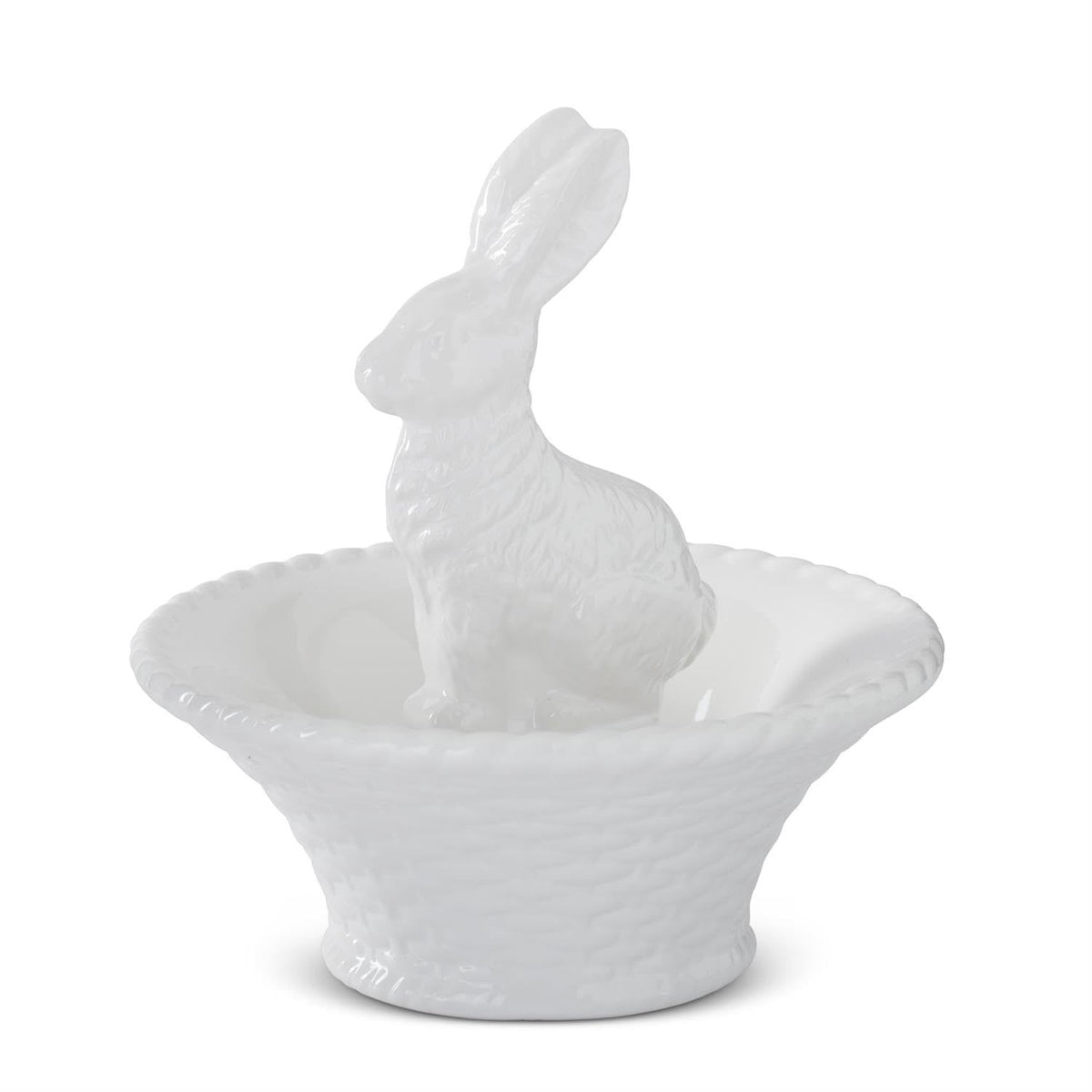 K&K Interiors White Dolomite Bunny in Basket Bowl, 9.5-inches Height, Home Decor Accessories