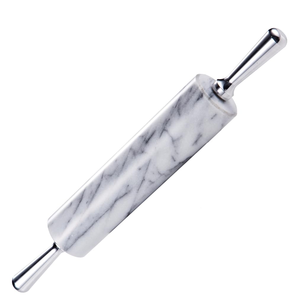 JEmarble Rolling Pin/Aluminum Handles 18 inch(White)(Premium Quality)Polished Surface 18-inch(10"Barrel) Genuine Stone Non-stick Save Effort Easy to Clean