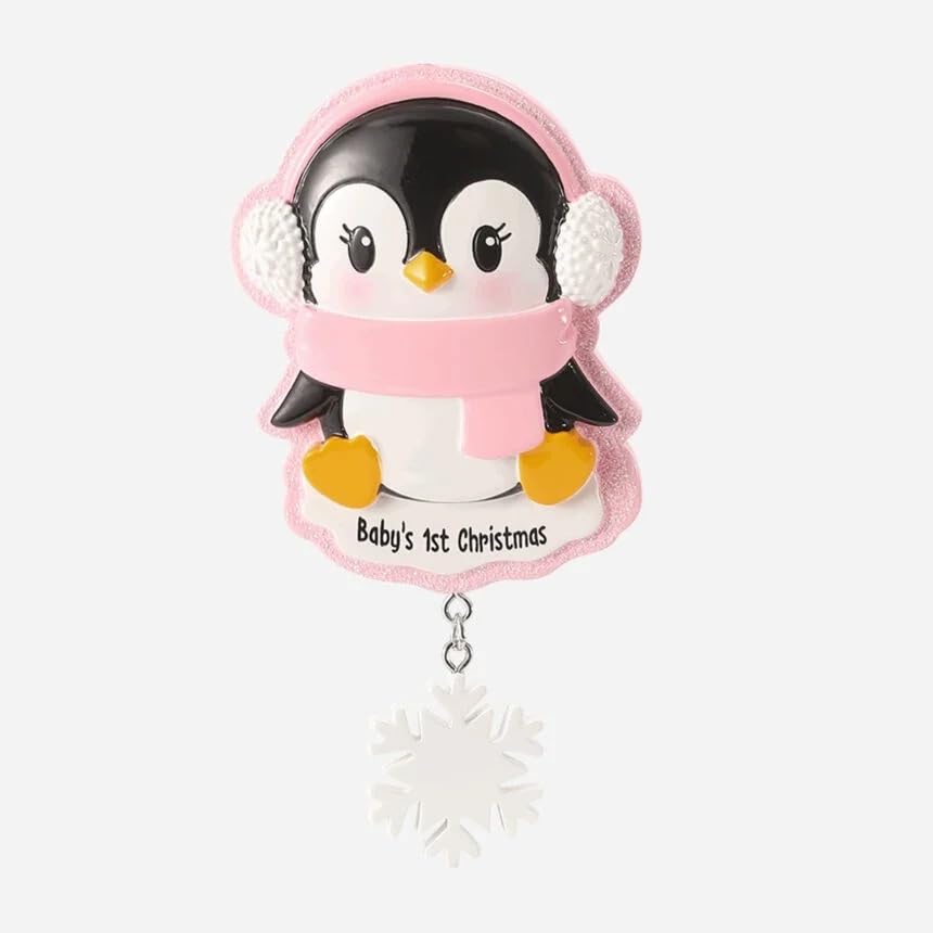 PolarX Baby's First Christmas Penguin Personalized Ornament, Earmuffs and Scarf