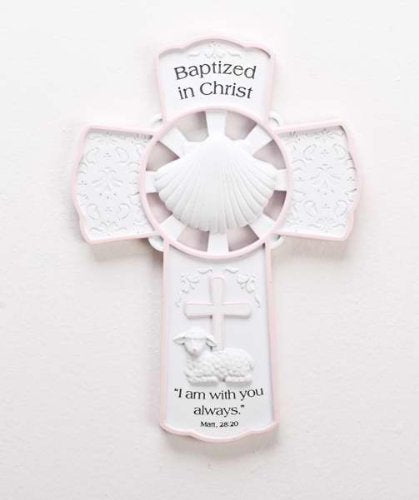 Roman 09555X Wall Cross Baptized In Christ White Pink 7.75 In.