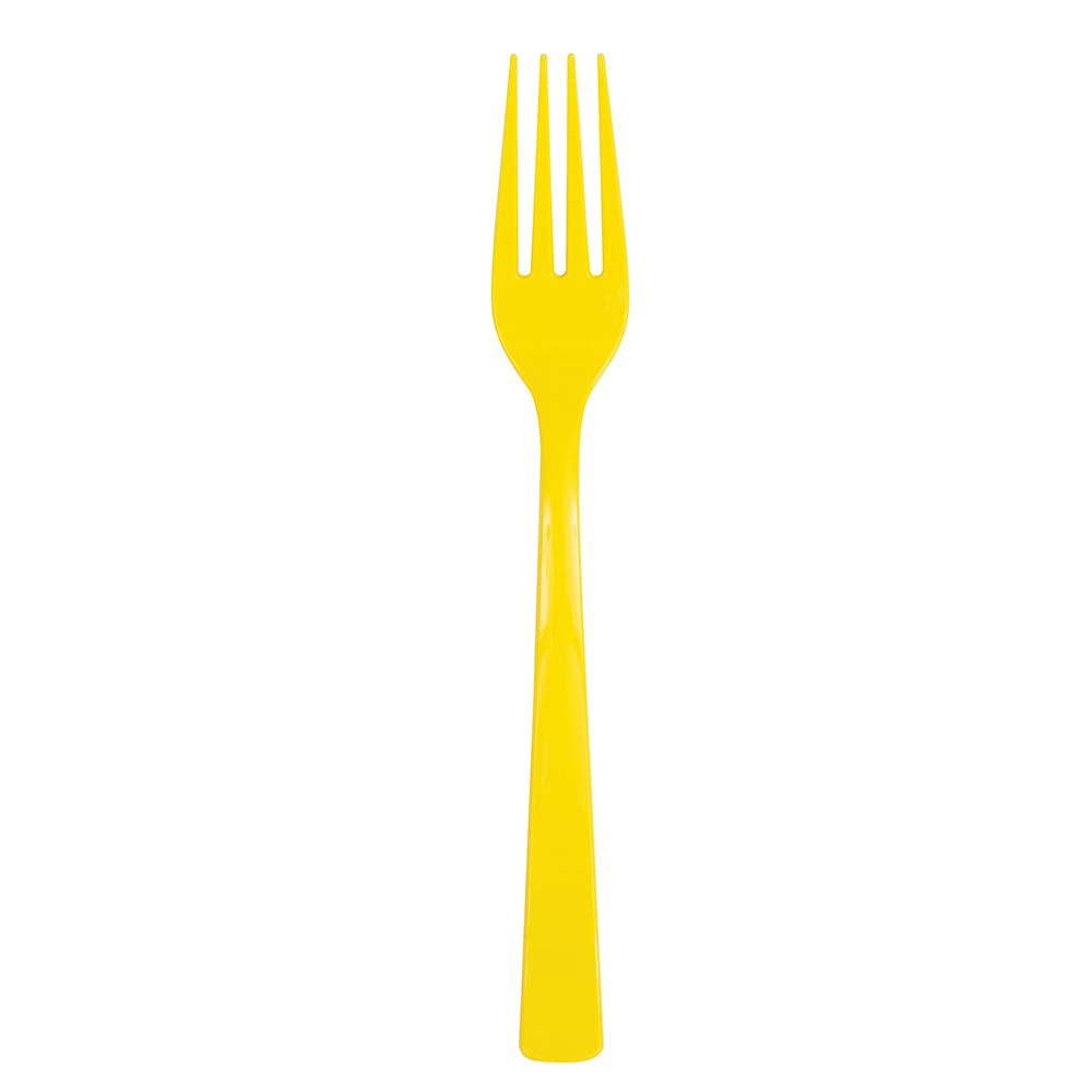 Unique Industries 39530 Neon Yellow Solid Plastic Forks, 18 Count