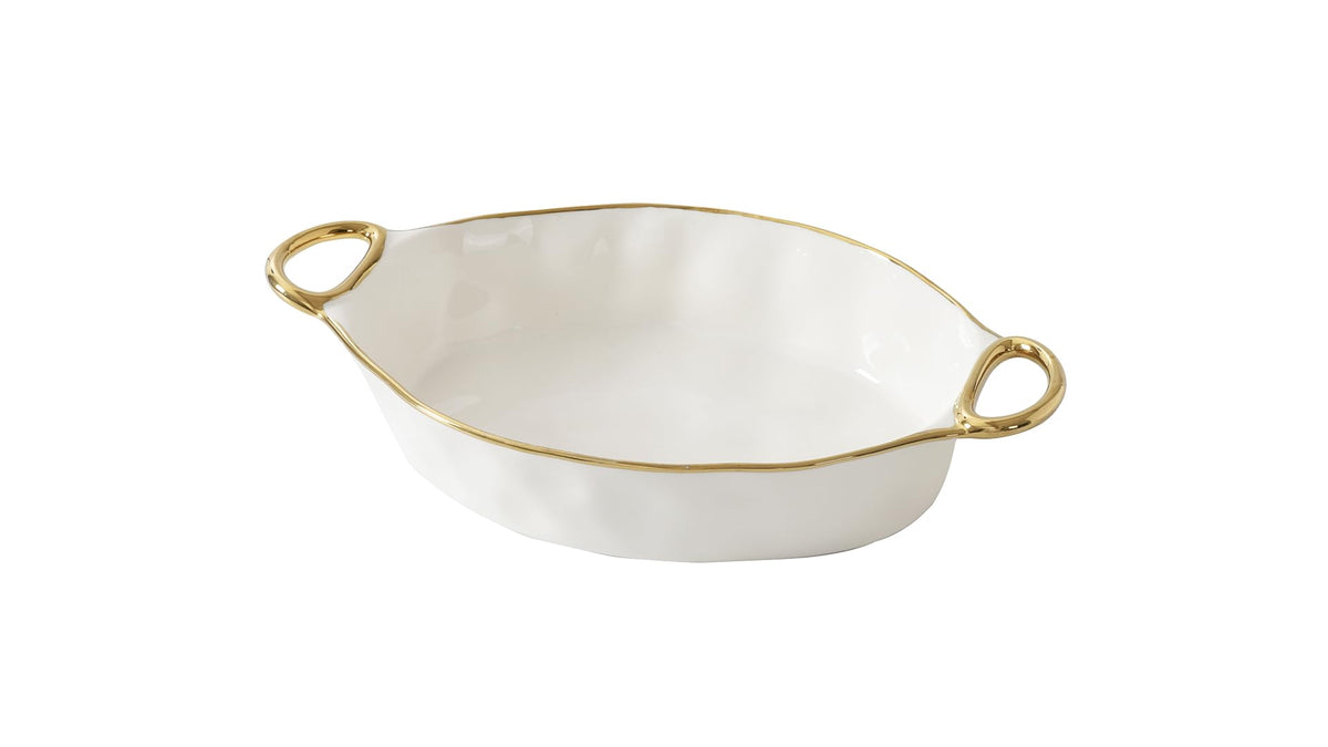 Pampa Bay Casseroles, 16 x 9 x 3 Inch, White/Gold Tone