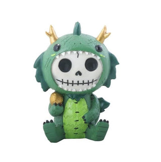 Pacific Trading SUMMIT COLLECTION Furrybones Tatsu Signature Skeleton in Green and Gold Dragon Costume Holding a Golden Nugget