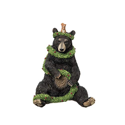 C&F Home Black Bear Christmas and Holiday with Squirrel and Garland Figure Figurine Decor Decoration Black