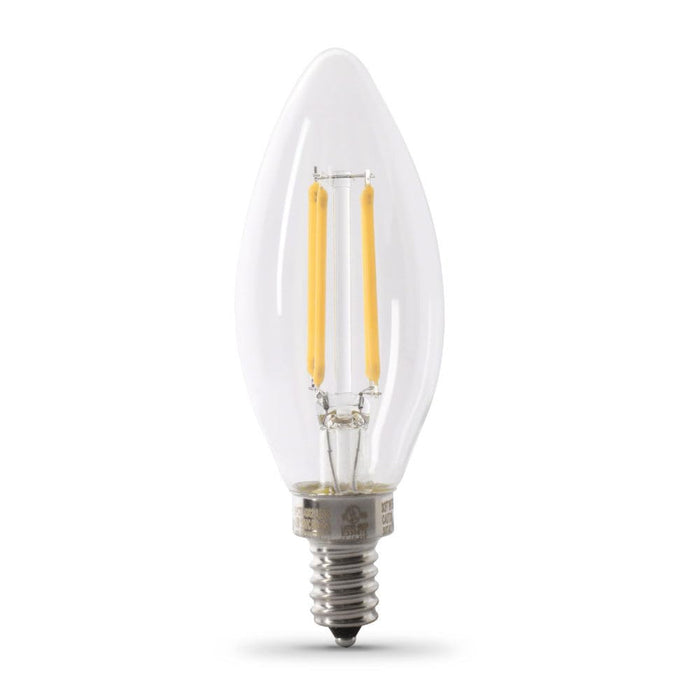Feit Electric 100-Watt Equivalent B10 Candelabra Dimmable Filament CEC Clear Glass Chandelier LED Light Bulb Daylight 2700K (2-Pack)