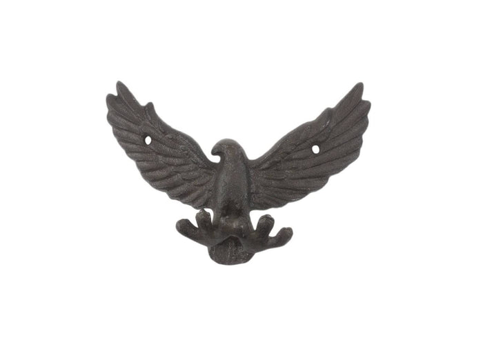 HANDCRAFTED NAUTICAL DÉCOR Cast Iron Flying Eagle Decorative Metal Talons Wall Hooks 6"