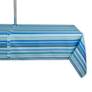 DII Summer Stripe Outdoor Zippered Tabletop Collection, Multi-use, Machine Washable, Tablecloth, 60x120, Blue Ocean