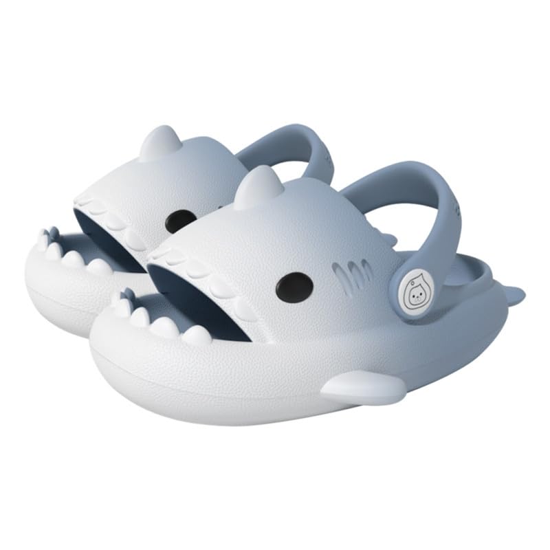 allgala Gradient Shark Slides Slippers with Backstrap Non-Slip Novelty Open Toe Sandals for Boys Girl Indoor Outdoor Comfy Cushioned Cute Cartoon Shower Slippers Beach Pool Shoes-White Blue