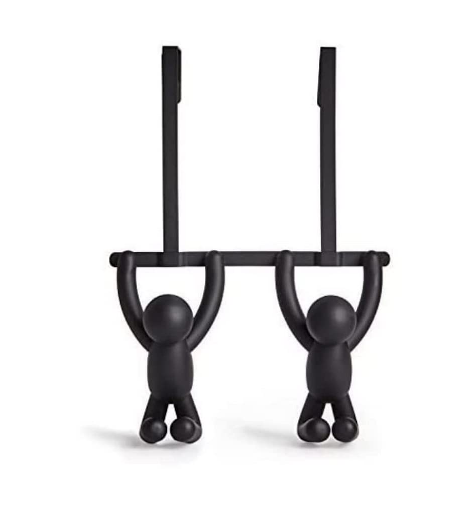 Umbra Buddy Over The Door Double Hook- Over the Door Double Hook, Decorative, Increases Storage, Storage for Coats, Hats, Scarves, Towels and More, Matte Black Finish