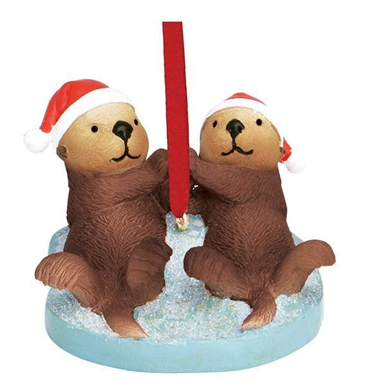 Cape Shore Christmas Resin Ornament, Sea Otters Holding Hands, Holiday Tree Decoration, Home Collection
