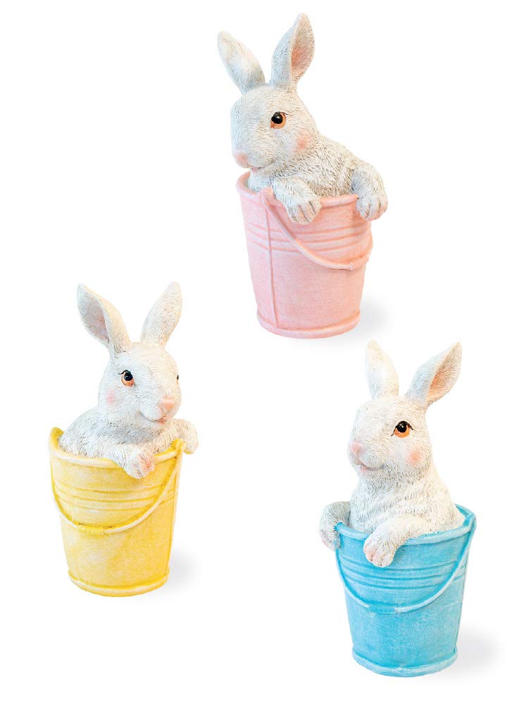 Boston International Decorative Easter Tabletop Figurines, Set of 3, Bunny Buddies in Pails, 3 Count