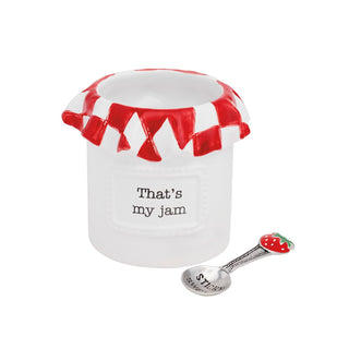 Mud Pie Food Storage Container, jar 3 1/2" x 3" dia | spoon 3 1/2", Red