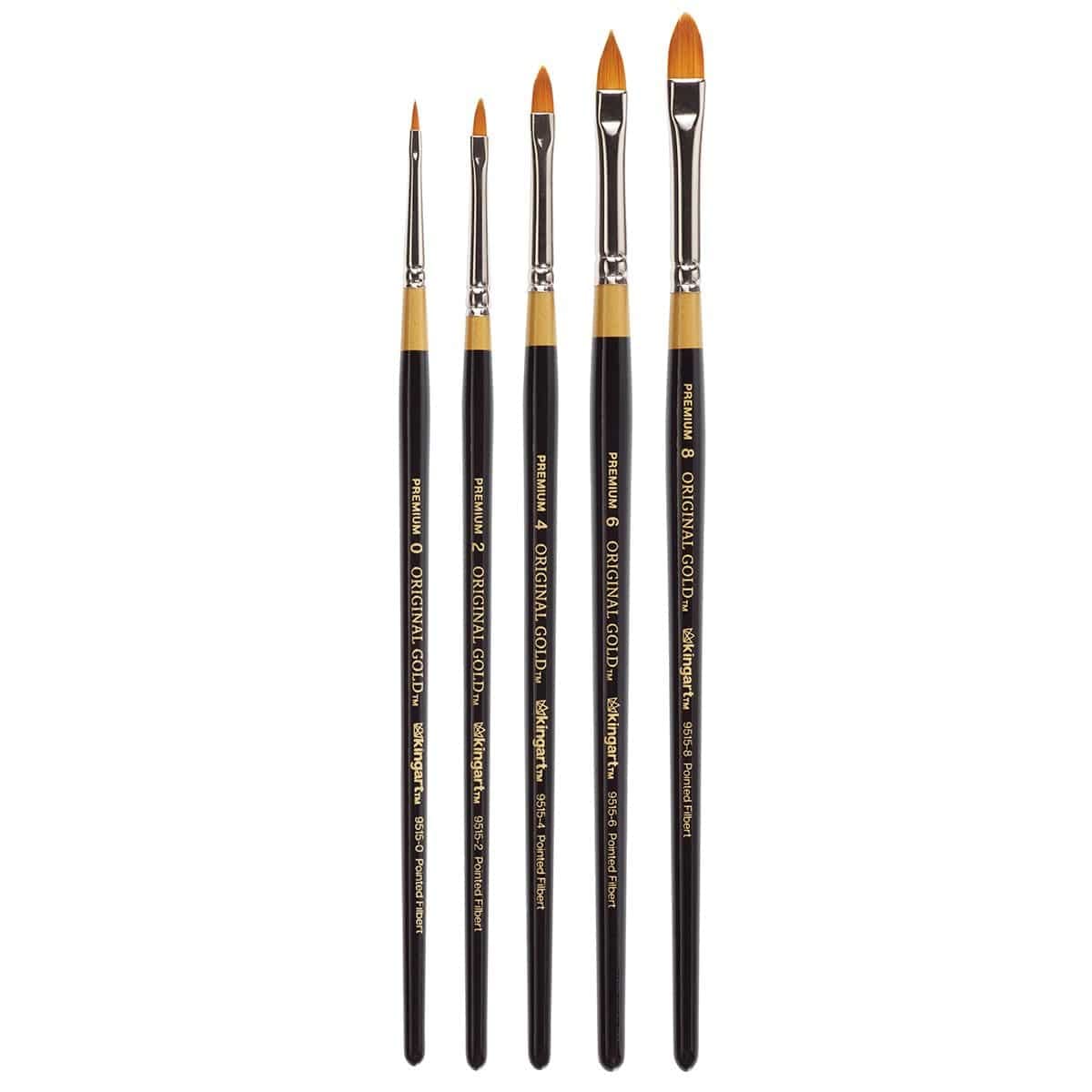 KINGART Paint Brush, 0, 2, 4, 6, 8, Black/Golden