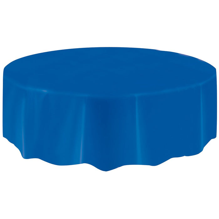 Unique Industries Round Royal Blue Plastic Tablecloth, 84"