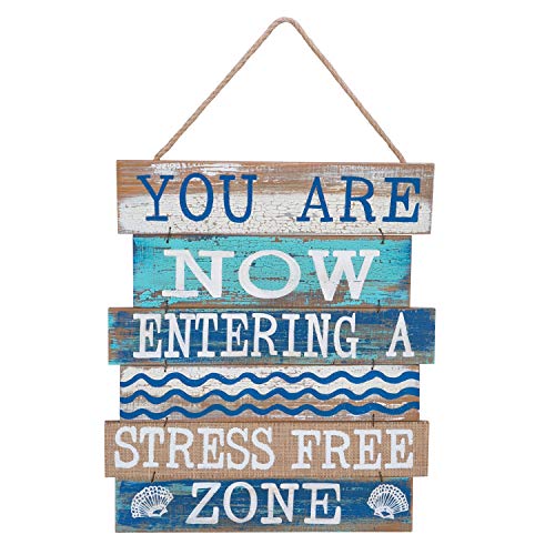 Seashell Entering a Stress-Free Zone Wooden Slat Wall Sign