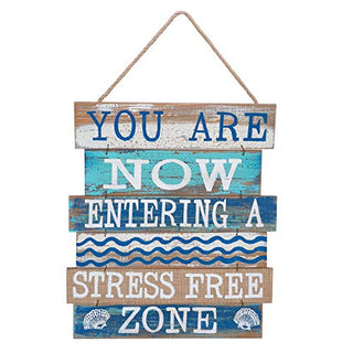 Seashell Entering a Stress-Free Zone Wooden Slat Wall Sign