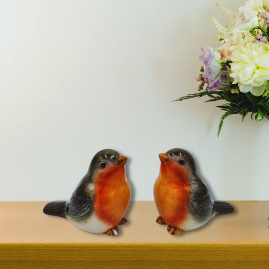 Comfy Hour Farmhouse Home Decor Collection 2.4" Two Black Feather Sparrows Birds Salt and Pepper Bottle Stoneware Figurine, Set of 2, Black & Orange