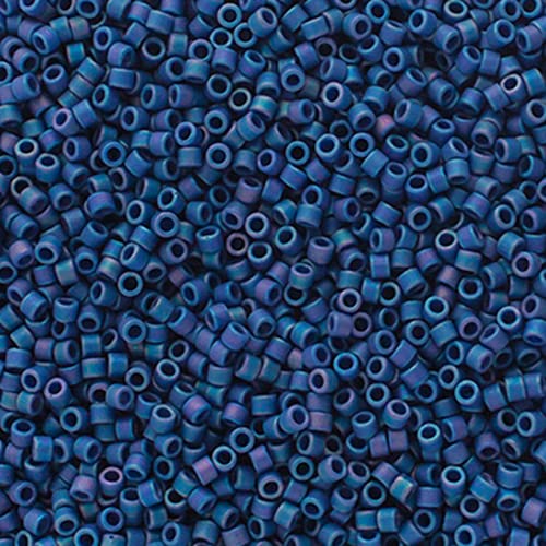 John Bead Craft Bead, Size: 11, Frosted Glazed Rainbow Navy Blue Matte AB