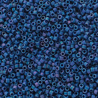 John Bead Craft Bead, Size: 11, Frosted Glazed Rainbow Navy Blue Matte AB