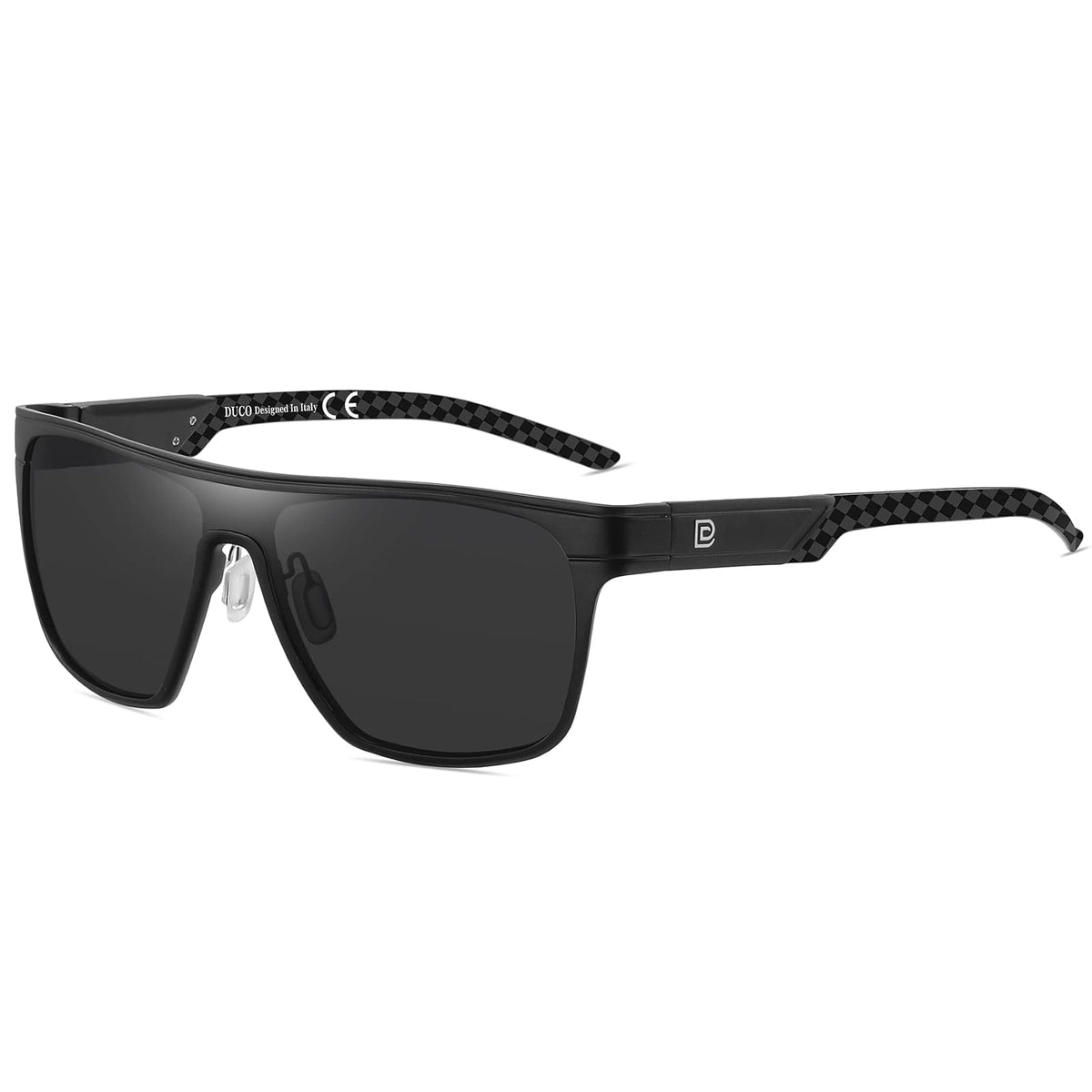 DUCO Sunglasses, Large, Black Frame Black Temple Grey Lens