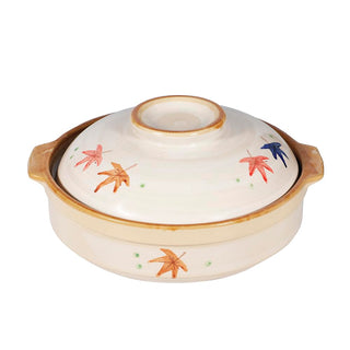 Urban Tokyo Donabe Clay Hot Pot, Japanese Maple Momiji Design, Ceramic Earthenware Banko Casserole, Shabu shabu Hot Pot Sukiyaki (Size 8 (3-4 People))