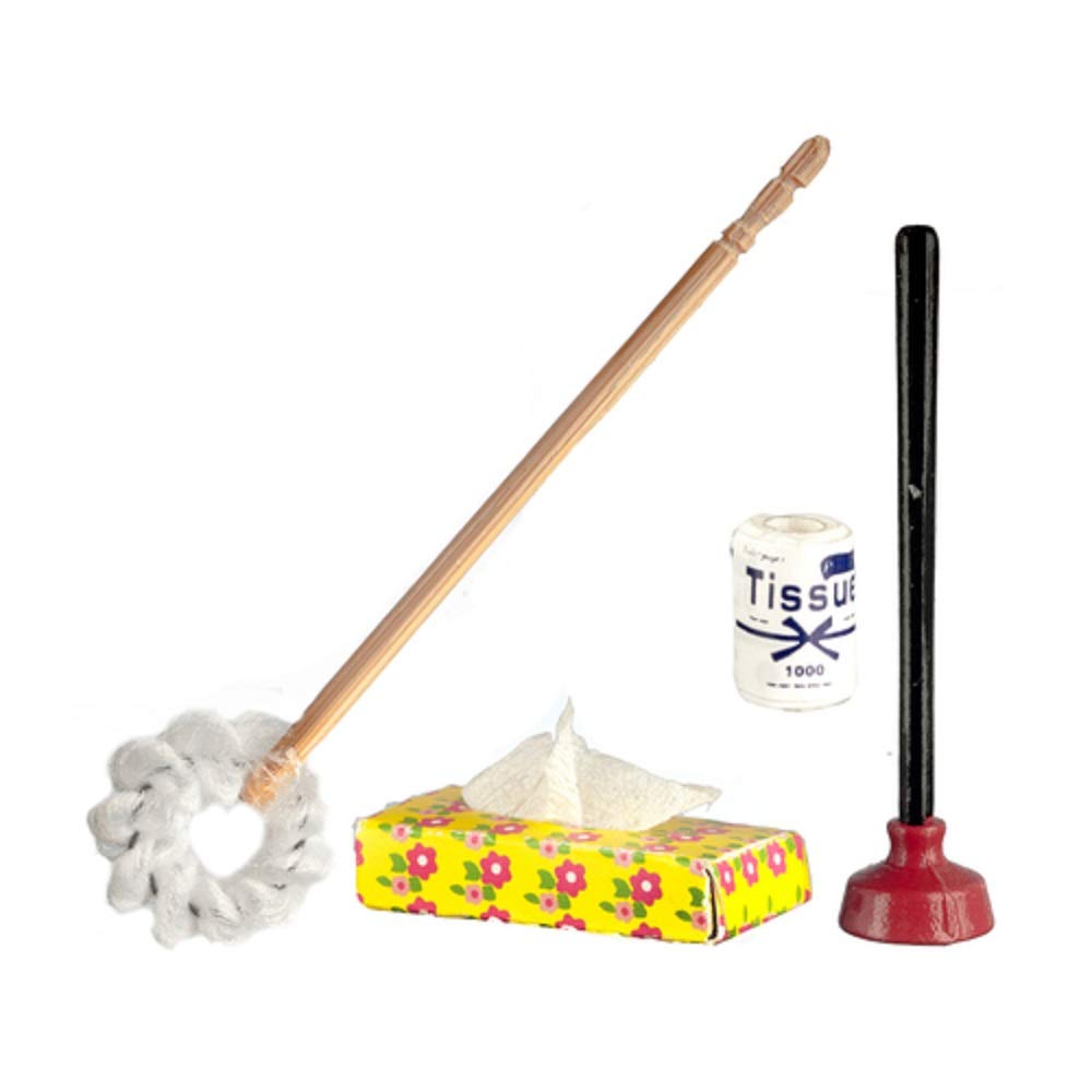 Aztec Imports Dolls House Traditional Toilet Brush Tissue Plunger Miniature Bathroom Accessory