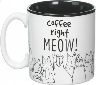 burton + BURTON BnB Cat Lovers Mug Coffee Right Meow Funny Message Novelty Ceramic Cup for Java, Hot Tea or Hot Chocolate 13 oz 3.75 in H x 5 in W x 3.5 in D, Black and White with Feline Animated drawings, One in box
