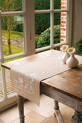 Vervaco Stamped Cross Stitch Tablecloth Kit Singing Birds DIY Embroidery Table Decoration Kit ca. 32" x 32" Art and Craft Supply Creative Activities for Adults Housewarming Gift for Crafters