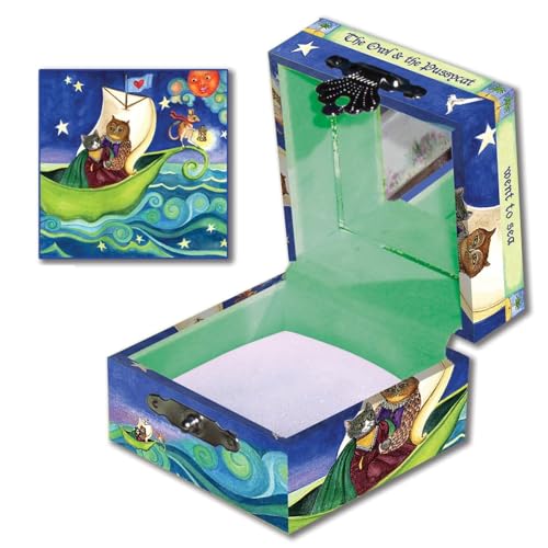 Enchantmints Treasure Chest & Kids Jewelry Box | Tiny Jewelry Chest With Mirror and Soft Satin Cushion | Owl & Cat Original Watercolor Art Design | Ideal for Storing Tiny Treasures