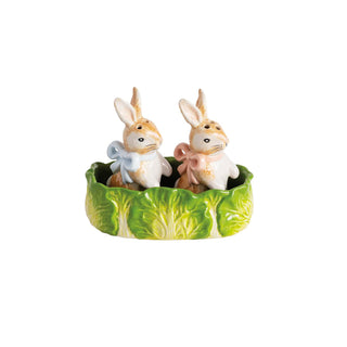 Mud Pie Food Shaker, shaker 3 1/4" x 1 3/4" | caddy 2" x 2 3/4" dia, Green