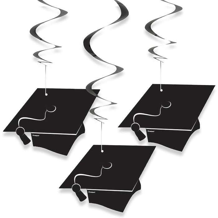 Unique Industries Unique Graduation Hanging Swirl Decorations-26 | Black | 3 Pcs, 26"