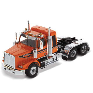 Diecast Masters Western Star 4900 SB Sleeper Tandem Tractor- Metallic-Orange cab with Black Stripes 1/50