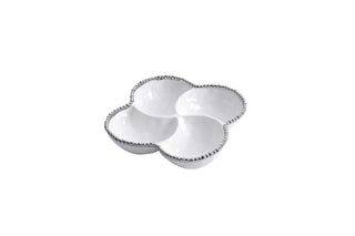 Pampa Bay Salerno Porcelain 4-Section Bowl, White with Silver trim
