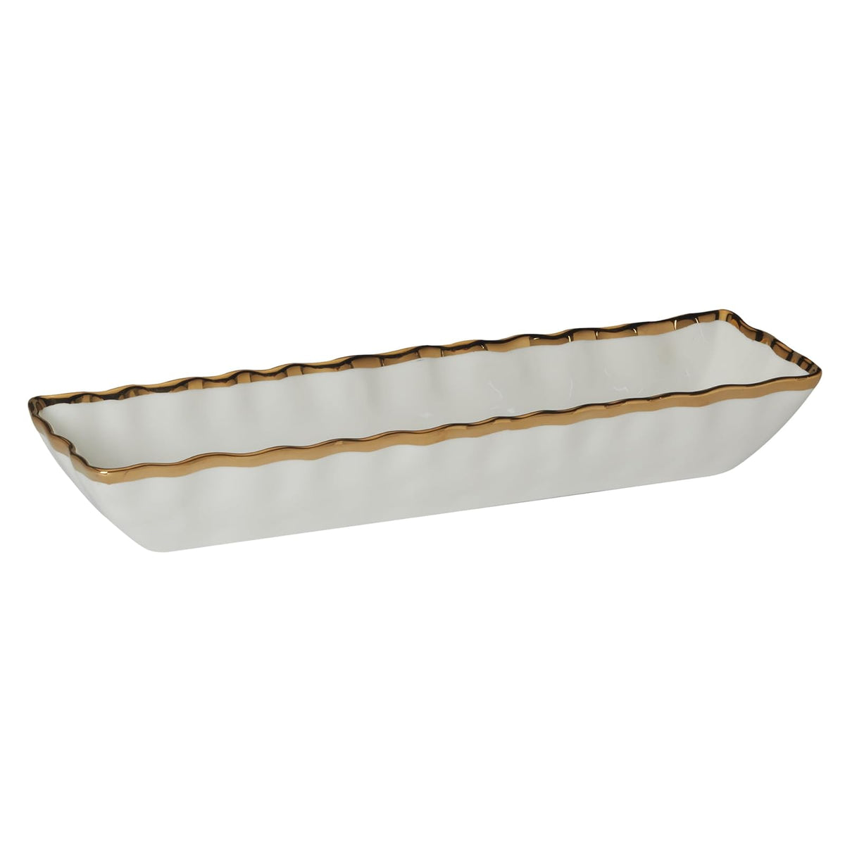 Certified International Tray, 13" x 3.5" x 2.3", White; Gold