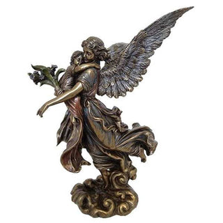 Unicorn Studios WU73501A4 Bronze Guardian Angel Holding a Child & a Flower Sculpture